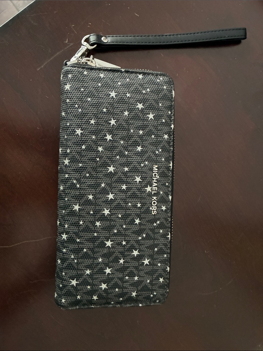 Michael Kors Black Star-Print Zip Wristlet Wallet